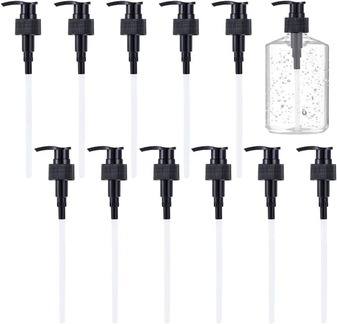 Vervangende Pompen voor Dispenser - Zeep, Lotion & Shampoo - 12 Stuks - Zwart - Plastic