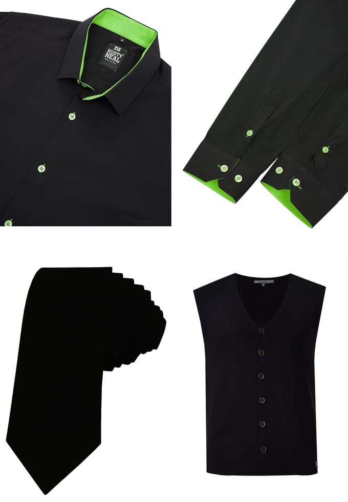 Driedelig pak met overhemd, vest en stropdas