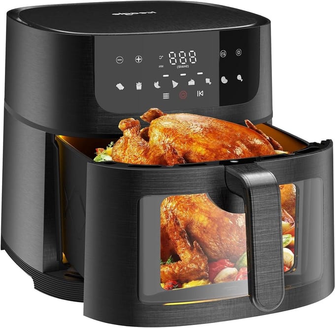 Heteluchtfriteuse XXL - Airfryer Groot - Gezond Koken - Groot Kijkvenster - 9 Liter - Zwart