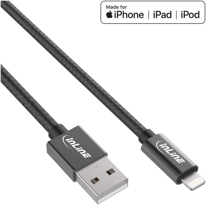 InLine Lightning naar USB kabel - zwart - 1 meter