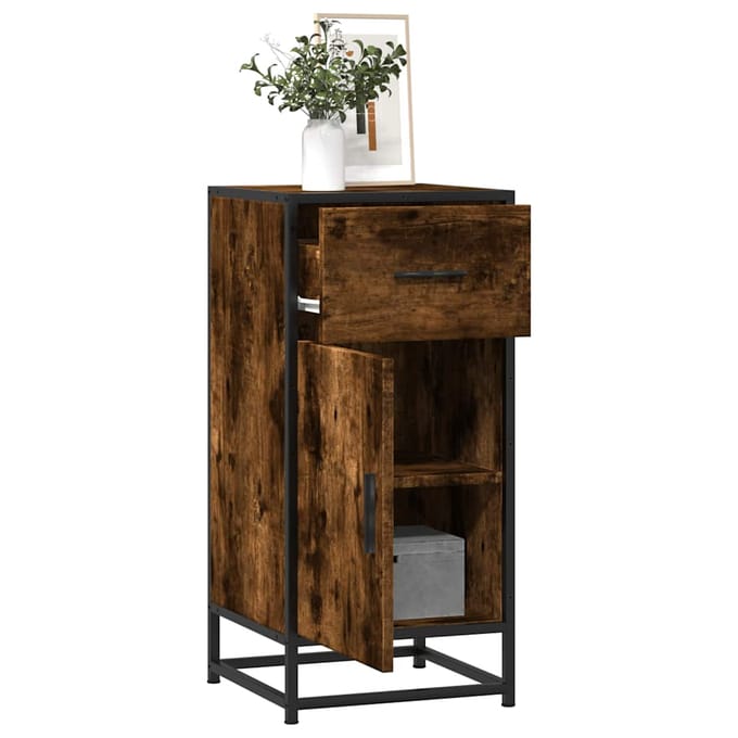 vidaXL - Dressoir - 35,5x35x76 - cm - bewerkt - hout - en - metaal - gerookt - eiken