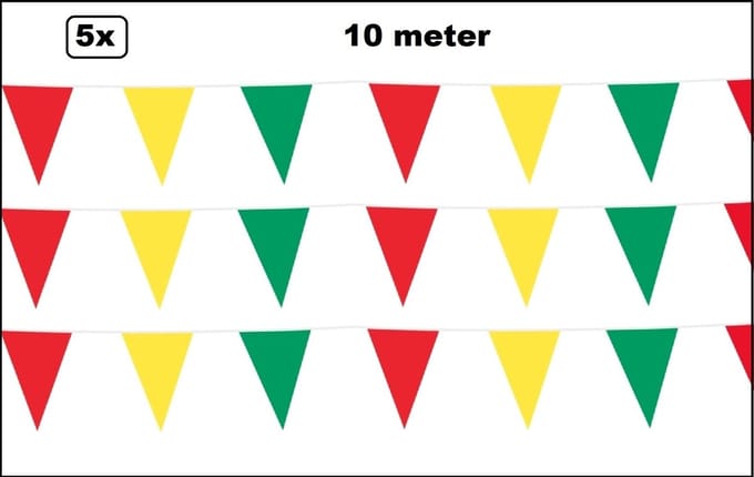 5x Vlaggenlijn rood/geel/groen 10meter - Carnaval themas feest