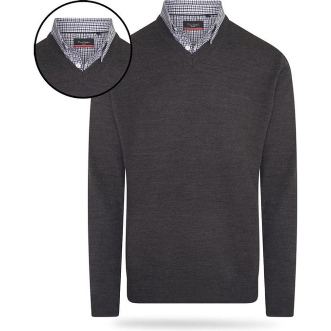 Pierre Cardin - Heren Sweaters Mock Pullover - Grijs - Maat L