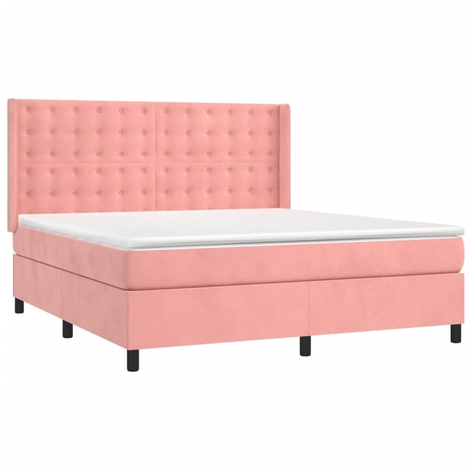 vidaXL - Boxspring - met - matras - fluweel - roze - 160x200 - cm
