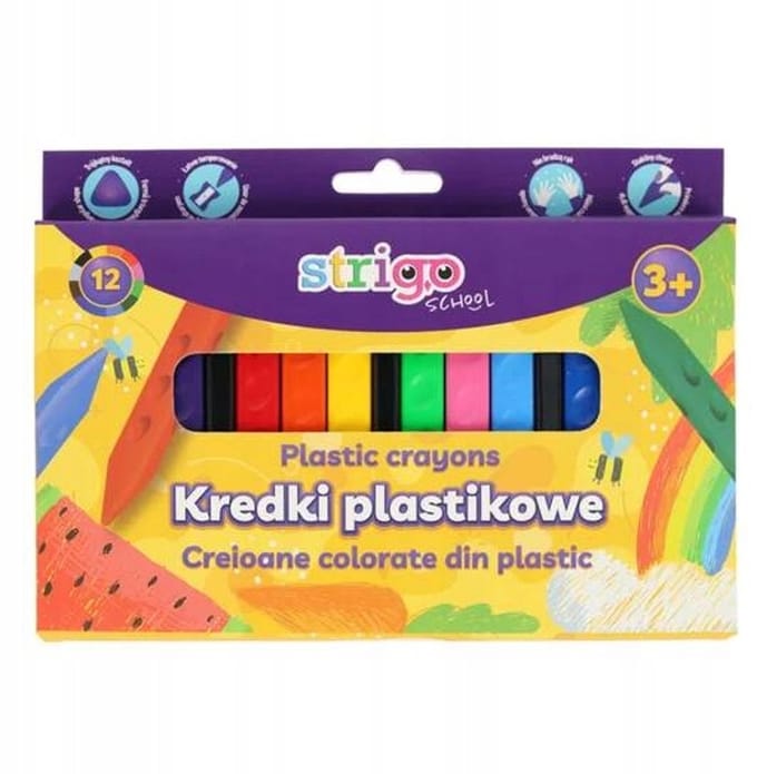 Strigo Plastic Kleurpotloden Driehoekig met Inkepingen - 12 Kleuren