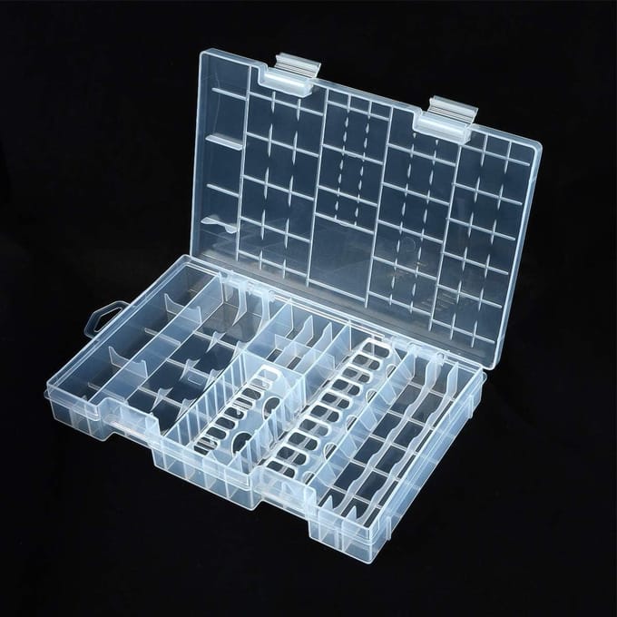 Batterij Organizer - Batterijhouder Opbergdoos - Batterijen Sorteren - Grote Capaciteit - 25 cm - Transparant