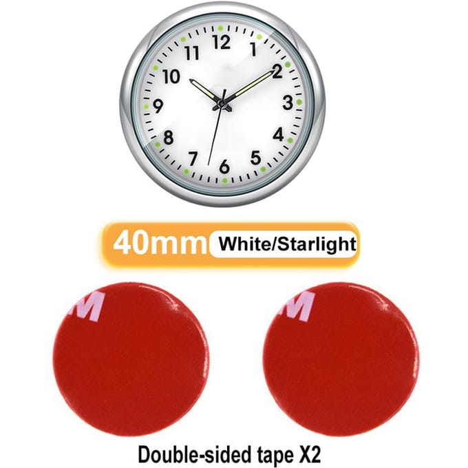 Auto Dashboard Klok met Lichtgevende Wijzerplaat - Mini Zinklegering Auto Quartz Klok voor Interieur Auto Accessoires (4 cm) wit