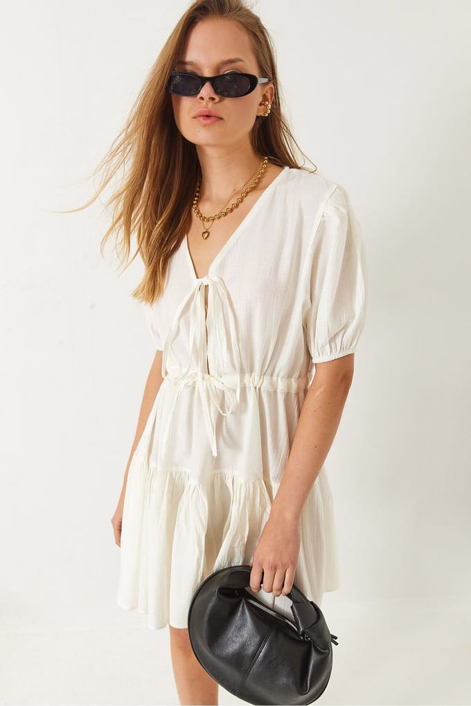 Mini V-hals Jurk met Strik