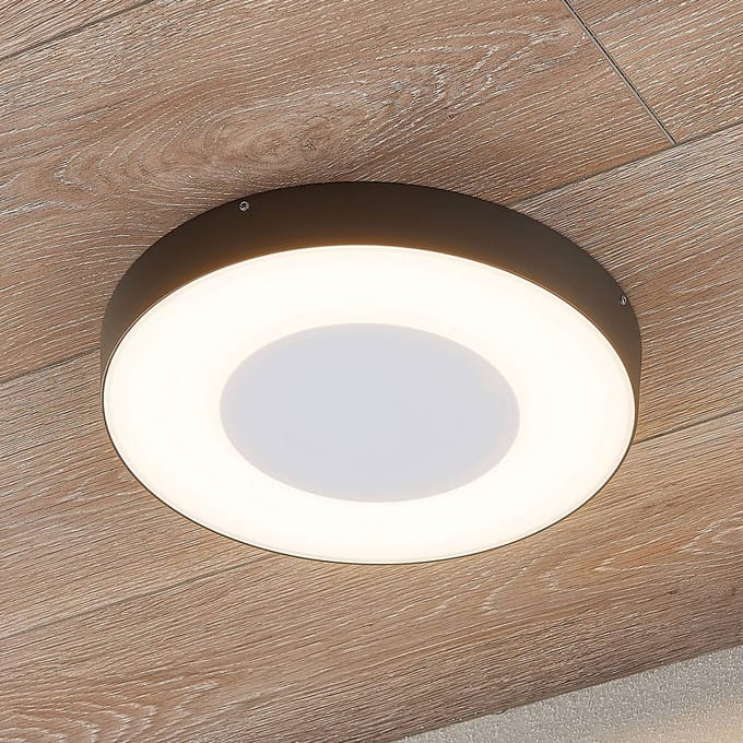 Lucande LED buiten plafondlamp Sora, rond, sensor, IP54