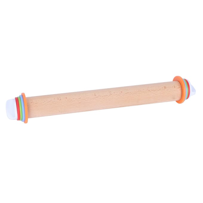 Verstelbare Beuken en PP Deegroller met Afneembare Ring voor Cake Eiertaart Keuken Bakkerij beige