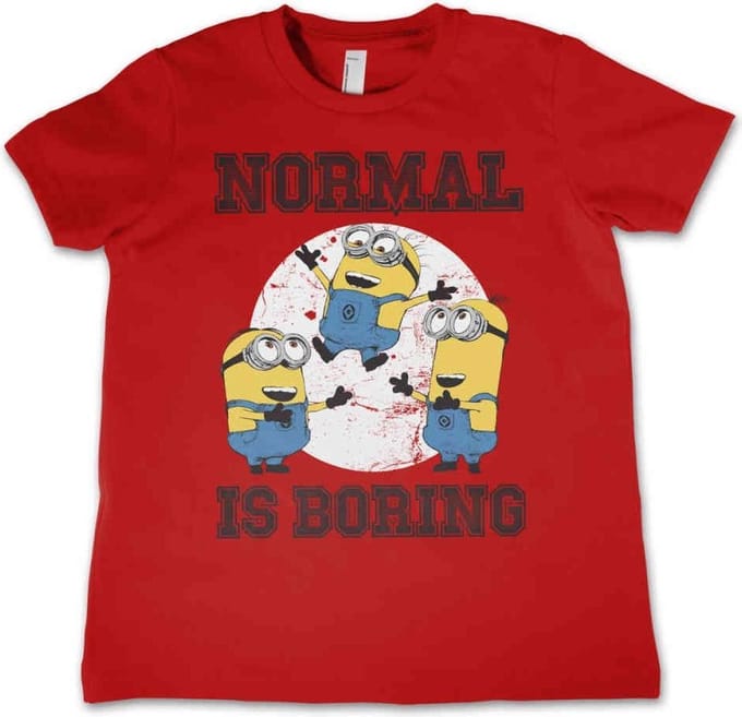Minions Kinder Tshirt -Kids tm 10 jaar- Normal Life Is Boring Rood