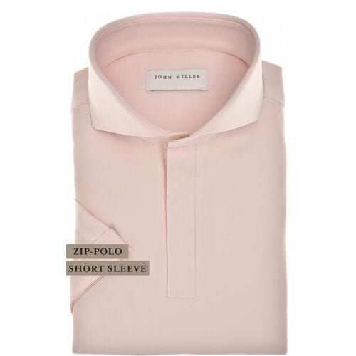 John Miller Polo Slim Plain Hyperstretch Short Sleeve Zip Collar Licht Roze / male