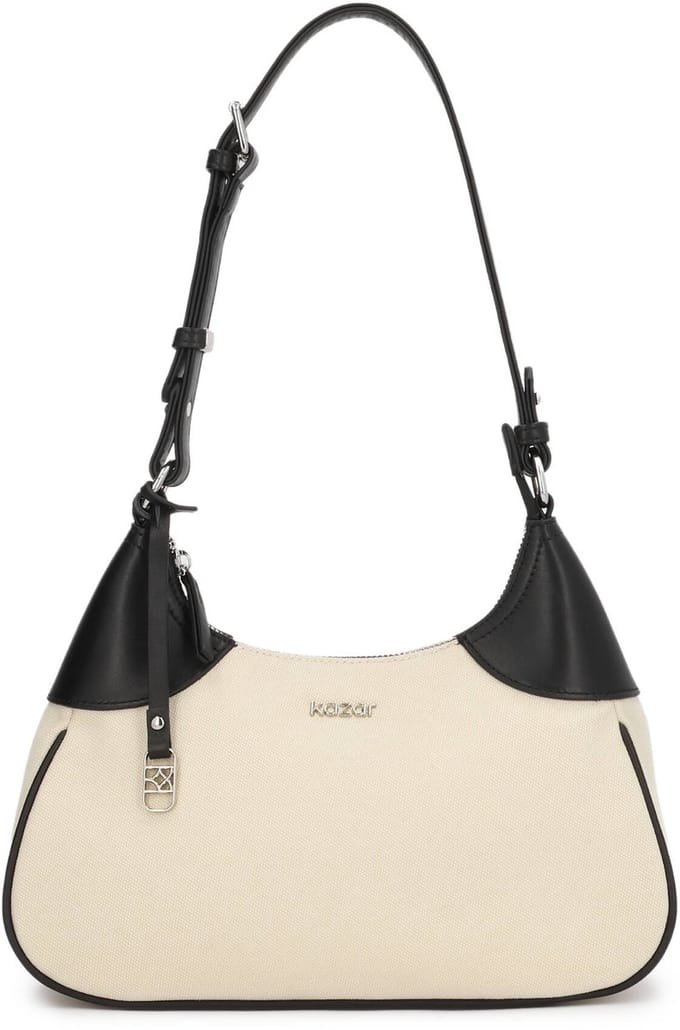 Shoulder bag in fabric and leather