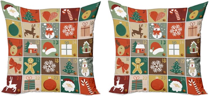 ABAKUHAUS Kerstkussensloopset (2 stuks), Peperkoekmannetje en Rendier, 45 cm, rood, gro veelkleurig