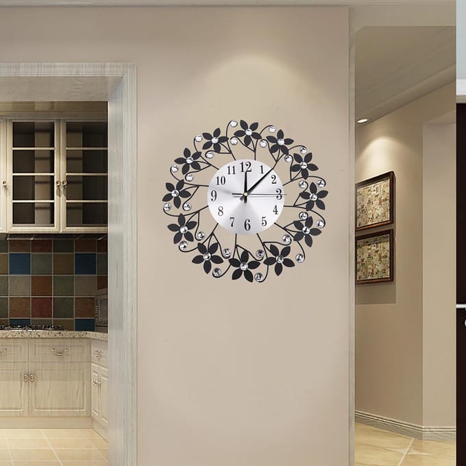 Moderne Metalen Wandklok Kristal Huis Kantoor Decor Stille Metalen Wandklok white