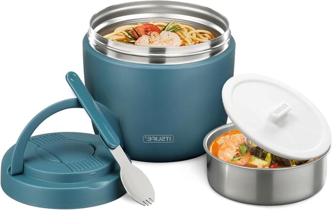 Thermische Voedselcontainer - Isolerende Lunchbox - Warme Maaltijd Behoud - Lekvrij Met Lepel - 970 ml - Lichtblauw