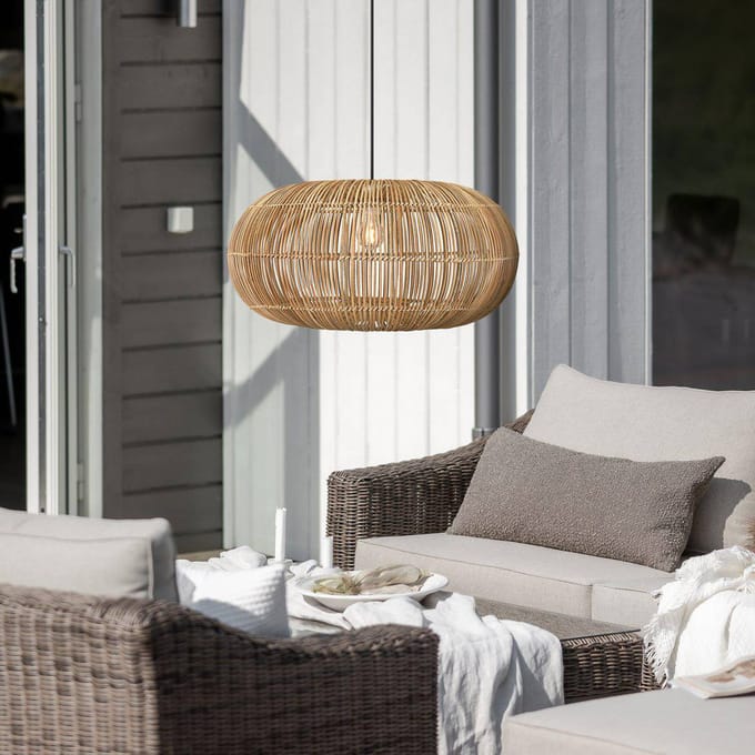PR Home Zuri buiten hanglamp, Ø 51 cm, rotan, stekker