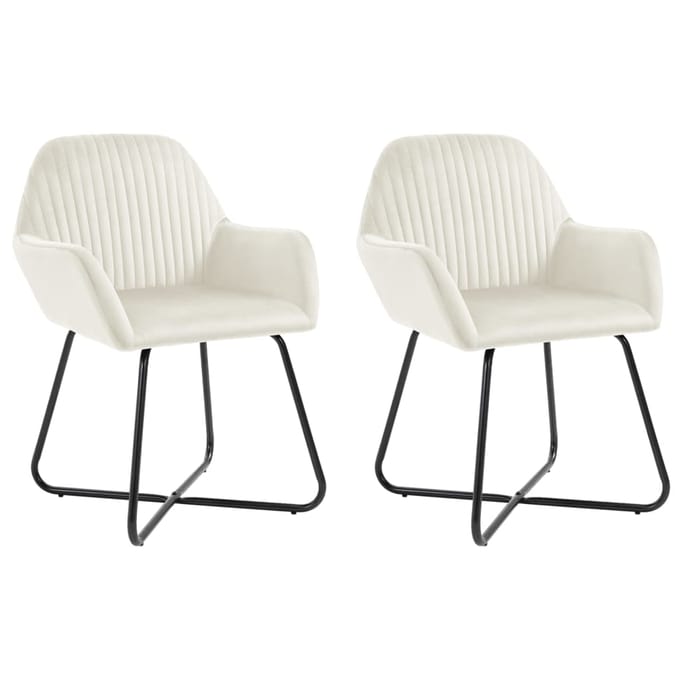 vidaXL - Eetkamerstoelen - 2 - st - fluweel - crèmekleurig