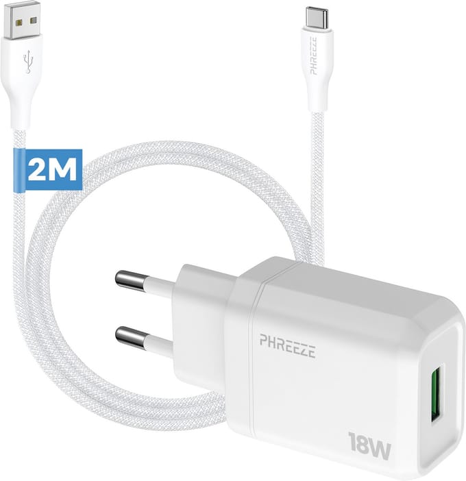 Phreeze usb power adapter 5v 3a - Usb naar usb C oplaadkabel - 2 meter - Quick charge oplader geschikt voor Android telefoon tablet en accessoires