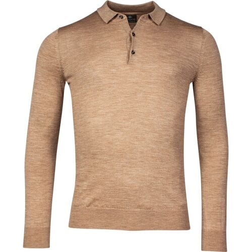 Baileys Trui Merino Pullover Polo Collar Buttons Single Knit Donker Zand / male