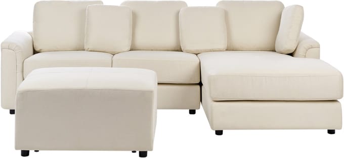 KOHLO - Hoekbank met ottomaan - Lichtbeige - Linkszijdig - Polyester