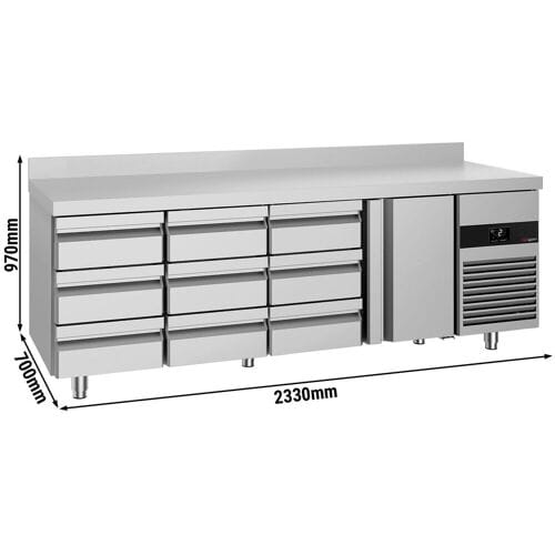 GGM Gastro Kühltisch PREMIUM - 2330x700mm - mit 1 Tür - 9 Schubladen - mit Aufkantung