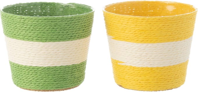 J-Line bloempot Touwtjes Streep - papier - geel/groen - extra small - 2 st. - Ø 11.5 cm
