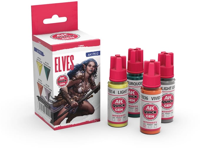AK Interactive AK17512 Quick Gen Elves Set – 4 x 18 ml Contrast Acrylverf voor Elf Miniaturen