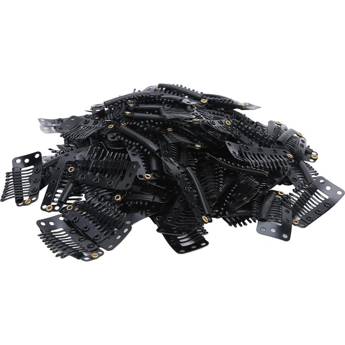 100pcs 10 Dents Clip Perruque Acier Inoxydable DIY Postiche Clip à Pression pour Extension de CheveuxNoir noir