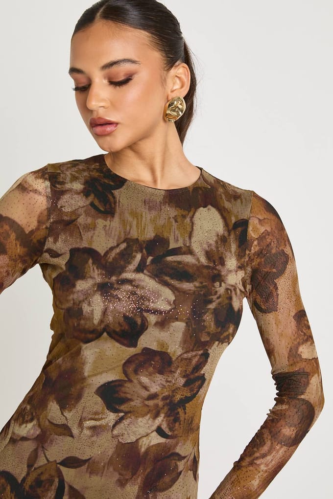 boohoo Dames Bedrukte Glitter Mesh Mini Jurk | Green | Maat: 12