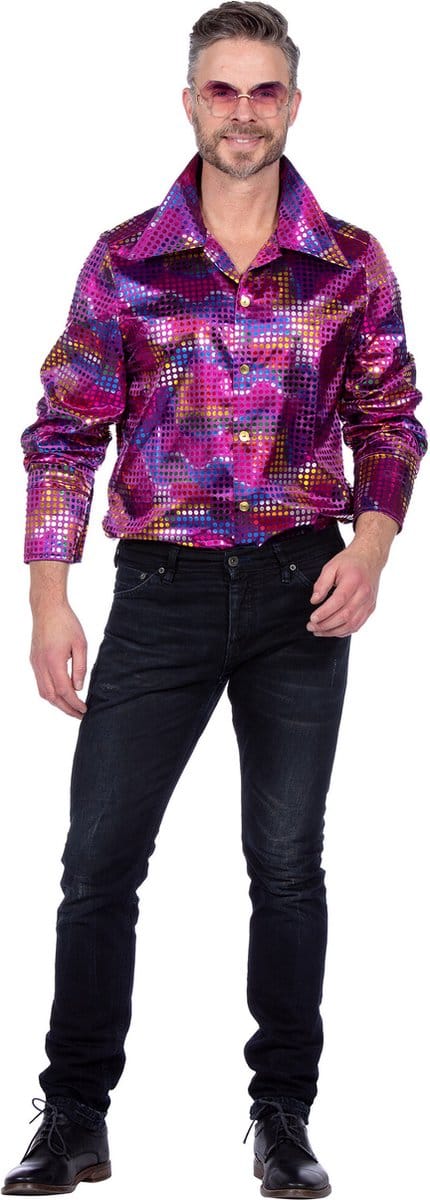 Party Paarse Disco Overhemd Man