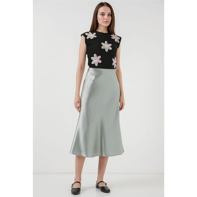 Satijnen A-Lijn Midi Rok met Elastische Taille