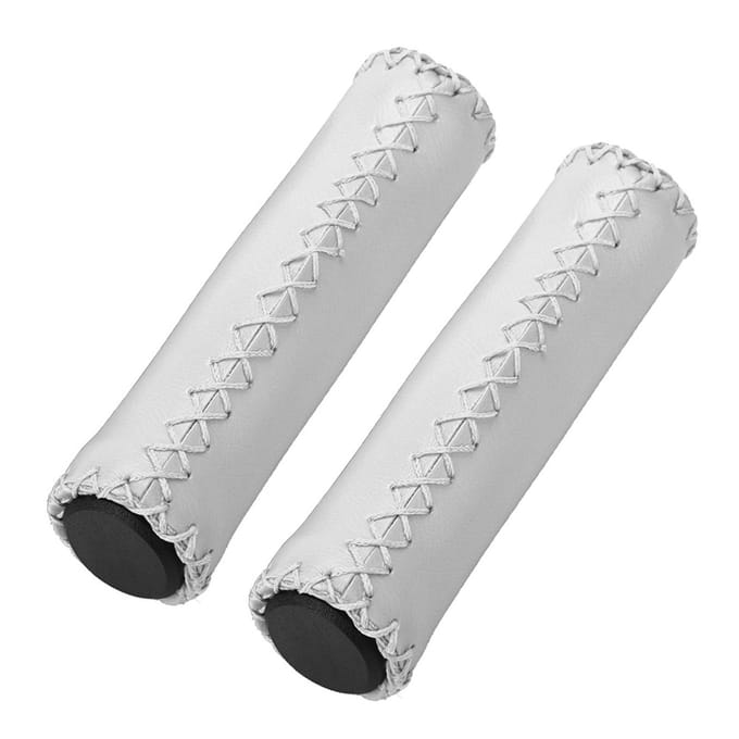 1 Paar Handgestikte PU Fiets Fiets Stuur Handvatten met Plug(Wit) wit