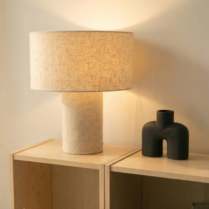 Lindby - Tafellamp - 1licht - Linnen, metaal - H: 40 cm - E27 - beige