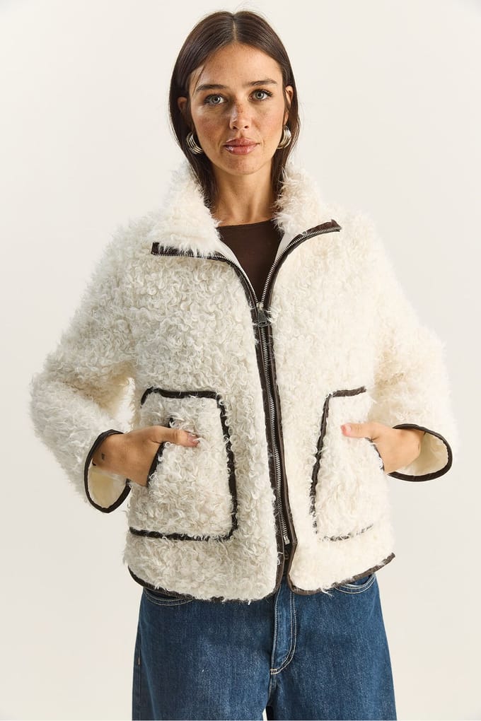 Faux leren gedetailleerde pluche jas