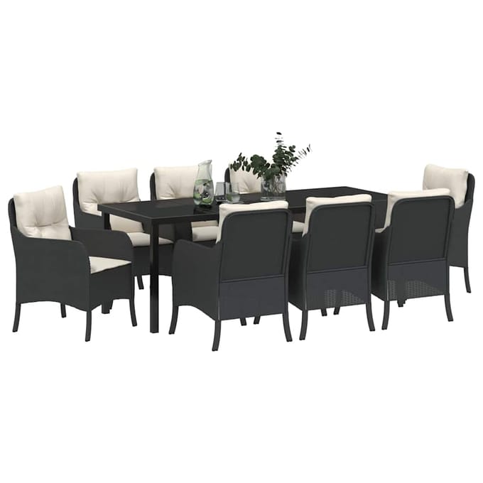 vidaXL - Tuin - Eettafel - Set - 9 - st - Zwart - poly - rattan