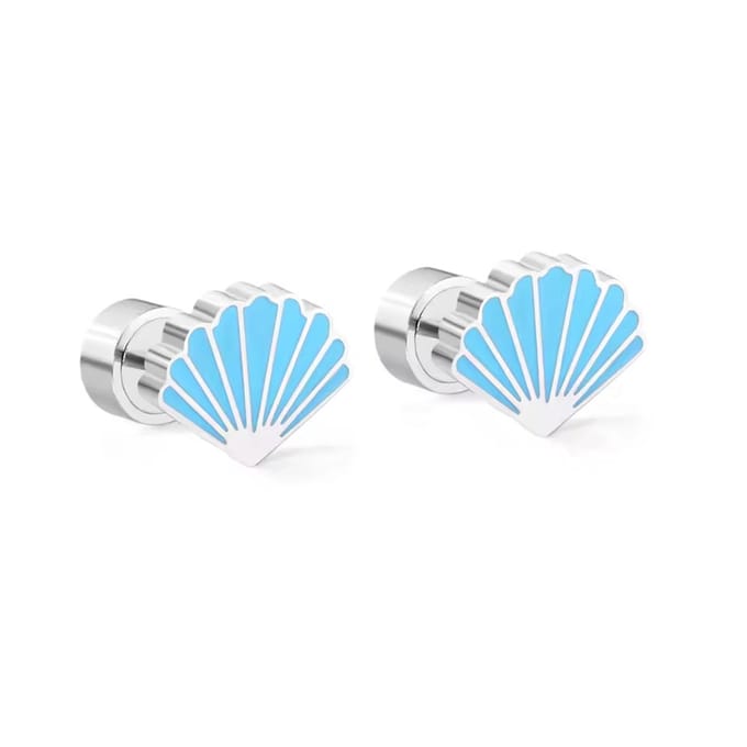 Oorbellen schelp - meisje - zilverkleurig - blauw - RVS