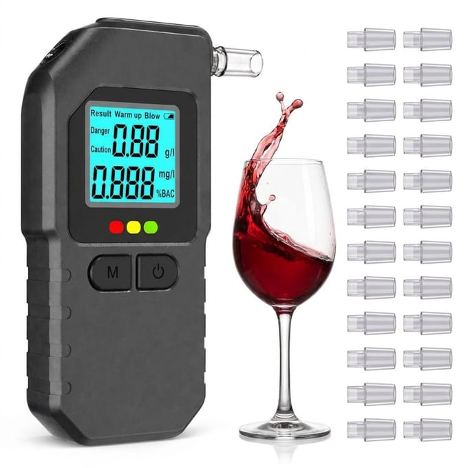 Digitale Alcoholtester - Blaastest Alcoholmeter met LCD Scherm - Dual Sensor Promilletester met Kleurindicatie - Inclusief 20 Mondstukken