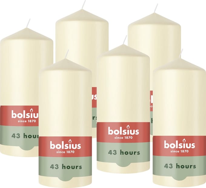 Bolsius - Gladde Stompkaarsen - 6 Stuks - Ivoor - 13 cm - 43 Branduren