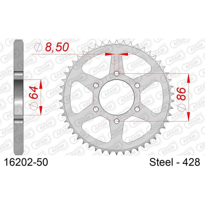 Stalen tandwiel Afam 428 50 dents