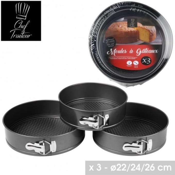 "LE FOUR" SET VAN 3 TAARTVORMEN MET SCHARNIEREN Ø22/24/26CM