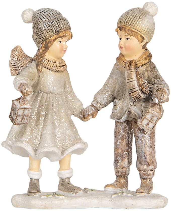 Clayre & Eef Decoratie Beeld Kinderen 10x6x13 cm Grijs Kunststof