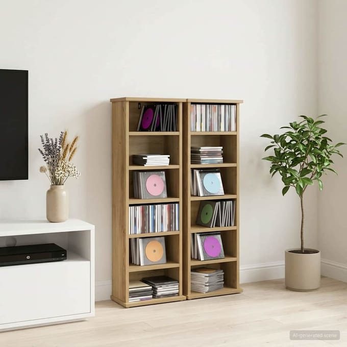 vidaXL - CD - Kast - 2 - st - Artisanaal - eiken - 60 - x - 17 - x - 92 - cm - Bewerkt - hout
