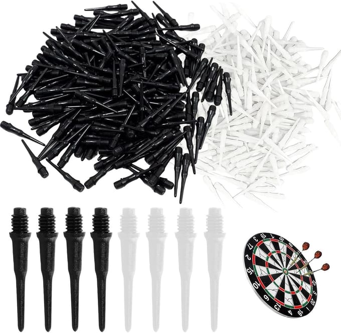 Pack of 200 Plastic Dart Tips - 4.5 mm - Thread 2BA - Voor Elektronische Darts - Zachte Dart Tip - Zwart en Wit