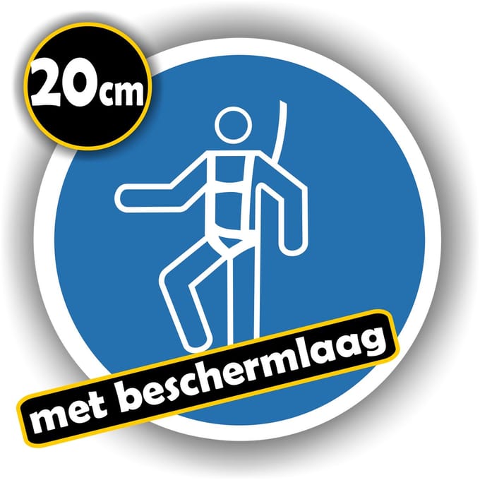 Jerma - Valbeveiliging verplicht - Sticker -ISO norm - Ø 20 cm - Weerbestendig - Zelfklevend - Vinyl