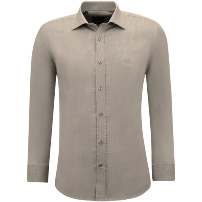 Gentile Bellini Overhemden lange mouw effen oxford slim fit bruin