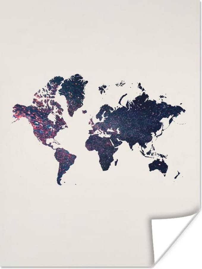 Poster - Wereldkaart - Galaxy - Wit - 30x40 cm