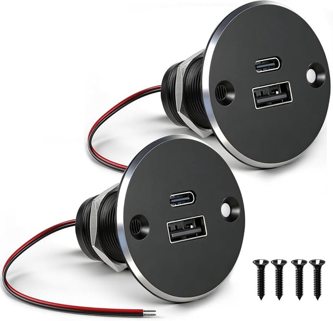 Thijox - 12V USB C Oplader Camper Socket 24W Aluminium QC 3.0 Dubbele Snellader USB-A & Type-C PD3.0 Inbouw voor Boot, Truck, Caravan, Camping, Reis