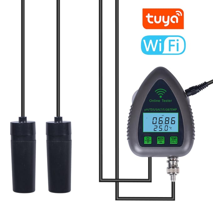 Tuya WiFi 5in1 waterkwaliteit online monitor PH totaal opgeloste vaste stoffen SG zoutgehalte temperatuurtest US Plug veelkleurig