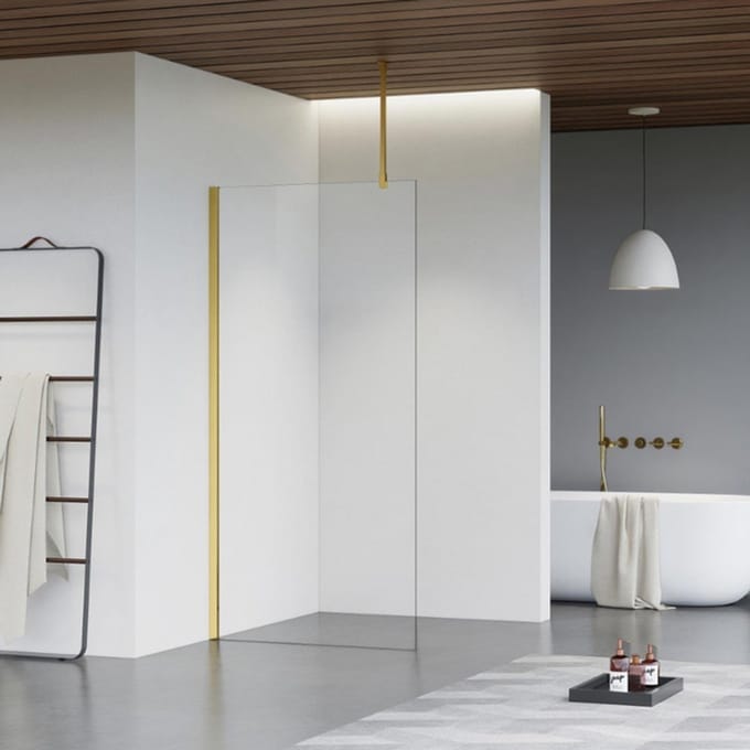 FugaFlow Eccelente Vetro inloopdouche badkamer - 110x200cm - helder glas - plafondarm - geborsteld messing